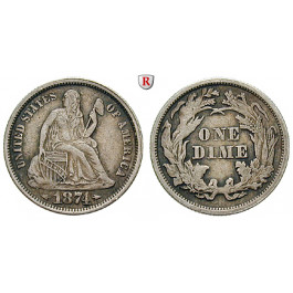 USA, Dime 1874, ss+
