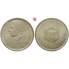 Weimarer Republik, 5 Reichsmark 1929, Lessing, A, f.vz, J. 336