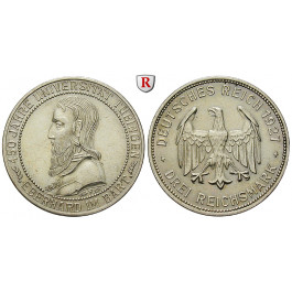Weimarer Republik, 3 Reichsmark 1927, Uni Tübingen, F, f.vz, J. 328