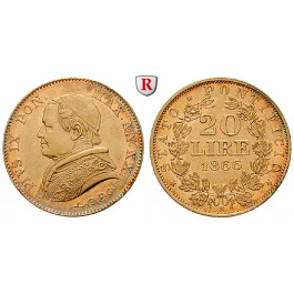 Vatikan, Pius IX., 20 Lire 1866, 5,81 g fein, ss-vz
