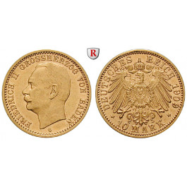 Deutsches Kaiserreich, Baden, Friedrich II., 10 Mark 1909, G, f.vz/vz-st, J. 191