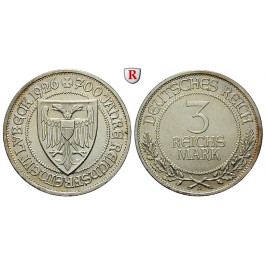 Weimarer Republik, 3 Reichsmark 1926, Lübeck, A, f.vz, J. 323