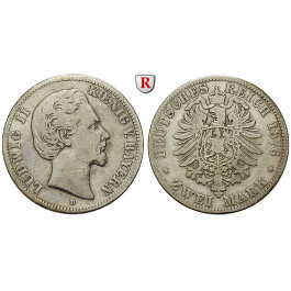 Deutsches Kaiserreich, Bayern, Ludwig II., 2 Mark 1877, D, s-ss, J. 41