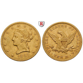 USA, 10 Dollars 1849, 15,07 g fein, ss+