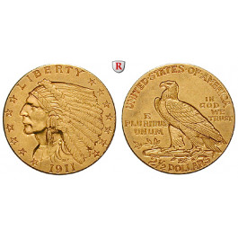 USA, 2 1/2 Dollars 1911, 3,76 g fein, vz