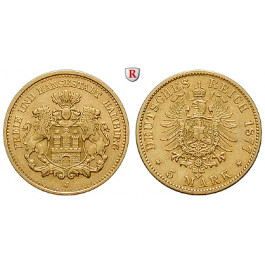 Deutsches Kaiserreich, Hamburg, 5 Mark 1877, J, vz/ss-vz, J. 208