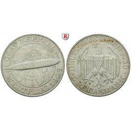 Weimarer Republik, 5 Reichsmark 1930, Zeppelin, D, ss-vz, J. 343
