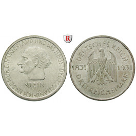 Weimarer Republik, 3 Reichsmark 1931, vom Stein, A, vz, J. 348