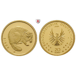 Bundesrepublik Deutschland, 20 Euro 2024, Rückkehr der Wildtiere - Biber, nach unserer Wahl, 3,89 g fein, st
