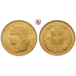 Schweiz, Eidgenossenschaft, 20 Franken 1895, 5,81 g fein, vz/vz-st