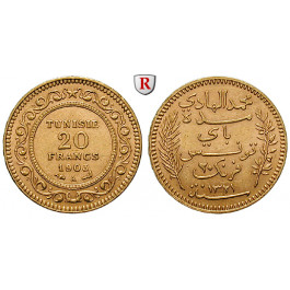 Tunesien, Französisches Protektorat, 20 Francs 1903, 6,0 g fein, vz