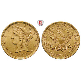 USA, 5 Dollars 1899, 7,53 g fein, vz/vz-st