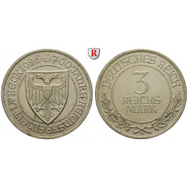 Weimarer Republik, 3 Reichsmark 1926, Lübeck, A, vz, J. 323