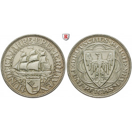 Weimarer Republik, 5 Reichsmark 1927, Bremerhaven, A, f.vz, J. 326