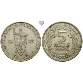 Weimarer Republik, 5 Reichsmark 1925, Rheinlande, D, vz, J. 322