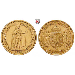 Ungarn, Franz Joseph I., 10 Korona 1892, 3,05 g fein, ss-vz