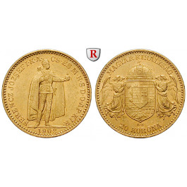 Ungarn, Franz Joseph I., 20 Korona 1902, 6,09 g fein, f.vz