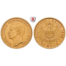 Deutsches Kaiserreich, Hessen, Ernst Ludwig, 20 Mark 1908, A, ss+, J. 226