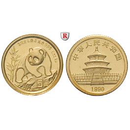 China, Volksrepublik, 5 Yuan 1990, 1,55 g fein, st