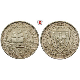 Weimarer Republik, 3 Reichsmark 1927, Bremerhaven, A, vz+, J. 325