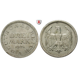 Weimarer Republik, 3 Mark 1924, Kursmünze, A, vz/vz+, J. 312