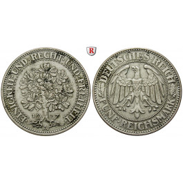 Weimarer Republik, 5 Reichsmark 1927, Eichbaum, A, ss+, J. 331