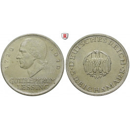 Weimarer Republik, 5 Reichsmark 1929, Lessing, A, f.vz, J. 336