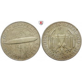 Weimarer Republik, 5 Reichsmark 1930, Zeppelin, A, vz-st, J. 343