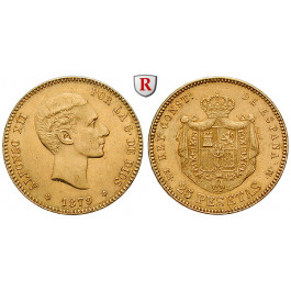 Spanien, Alfonso XII., 25 Pesetas 1879, 7,26 g fein, f.vz