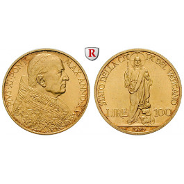Vatikan, Pius XI., 100 Lire 1936, 4,68 g fein, vz-st