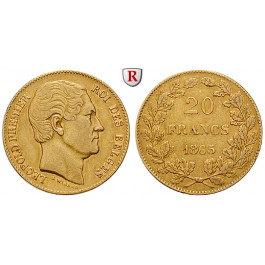 Belgien, Königreich, Leopold I., 20 Francs 1865, 5,81 g fein, ss-vz