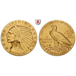 USA, 5 Dollars 1908, 7,52 g fein, ss-vz