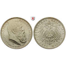 Deutsches Kaiserreich, Bayern, Luitpold, Prinzregent, 3 Mark 1911, 90. Geburtstag, D, vz-st, J. 49