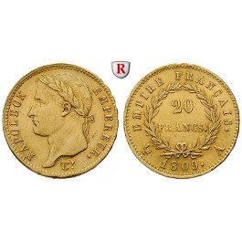 Frankreich, Napoleon I. (Kaiser), 20 Francs 1809-1814, 5,81 g fein, ss