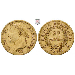 Frankreich, Napoleon I. (Kaiser), 20 Francs 1810, 5,81 g fein, ss