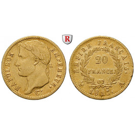 Frankreich, Napoleon I. (Kaiser), 20 Francs 1813, 5,81 g fein, ss