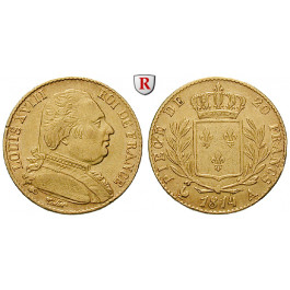 Frankreich, Louis XVIII., 20 Francs 1814, 5,81 g fein, ss