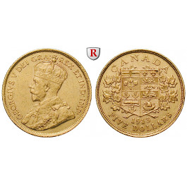 Kanada, George V., 5 Dollars 1913, 7,52 g fein, ss/ss-vz