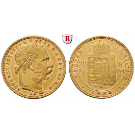 Ungarn, Franz Joseph I., 8 Forint 1884, 5,81 g fein, f.vz