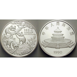 China, Volksrepublik, 100 Yuan 1990, 372,88 g fein, PP