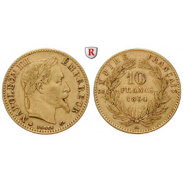 Frankreich, Napoleon III., 10 Francs 1861-1869, 2,9 g fein, ss