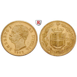 Italien, Königreich, Umberto I., 20 Lire 1879-1897, 5,81 g fein, ss-vz