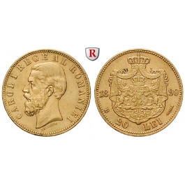 Rumänien, Carol I., 20 Lei 1883-1890, 5,81 g fein, ss-vz