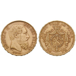 Belgien, Königreich, Leopold II., 20 Francs 1874, 5,81 g fein, ss
