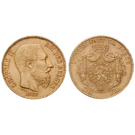 Belgien, Königreich, Leopold II., 20 Francs 1868, 5,81 g fein, ss-vz