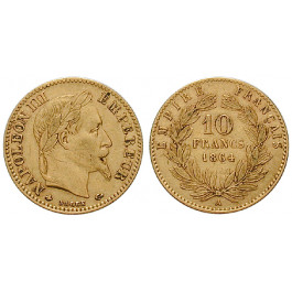 Frankreich, Napoleon III., 10 Francs 1864, 2,9 g fein, ss