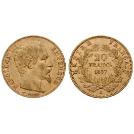 Frankreich, Napoleon III., 20 Francs 1857, 5,81 g fein, ss