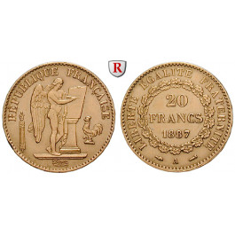 Frankreich, III. Republik, 20 Francs 1871-1898, 5,81 g fein, ss
