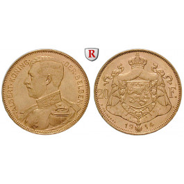 Belgien, Königreich, Albert I., 20 Francs 1914, 5,81 g fein, ss-vz