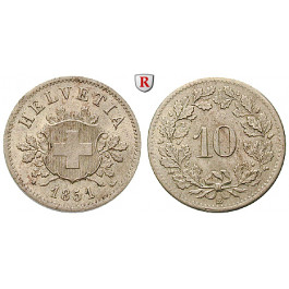 Schweiz, Eidgenossenschaft, 10 Rappen 1851, st